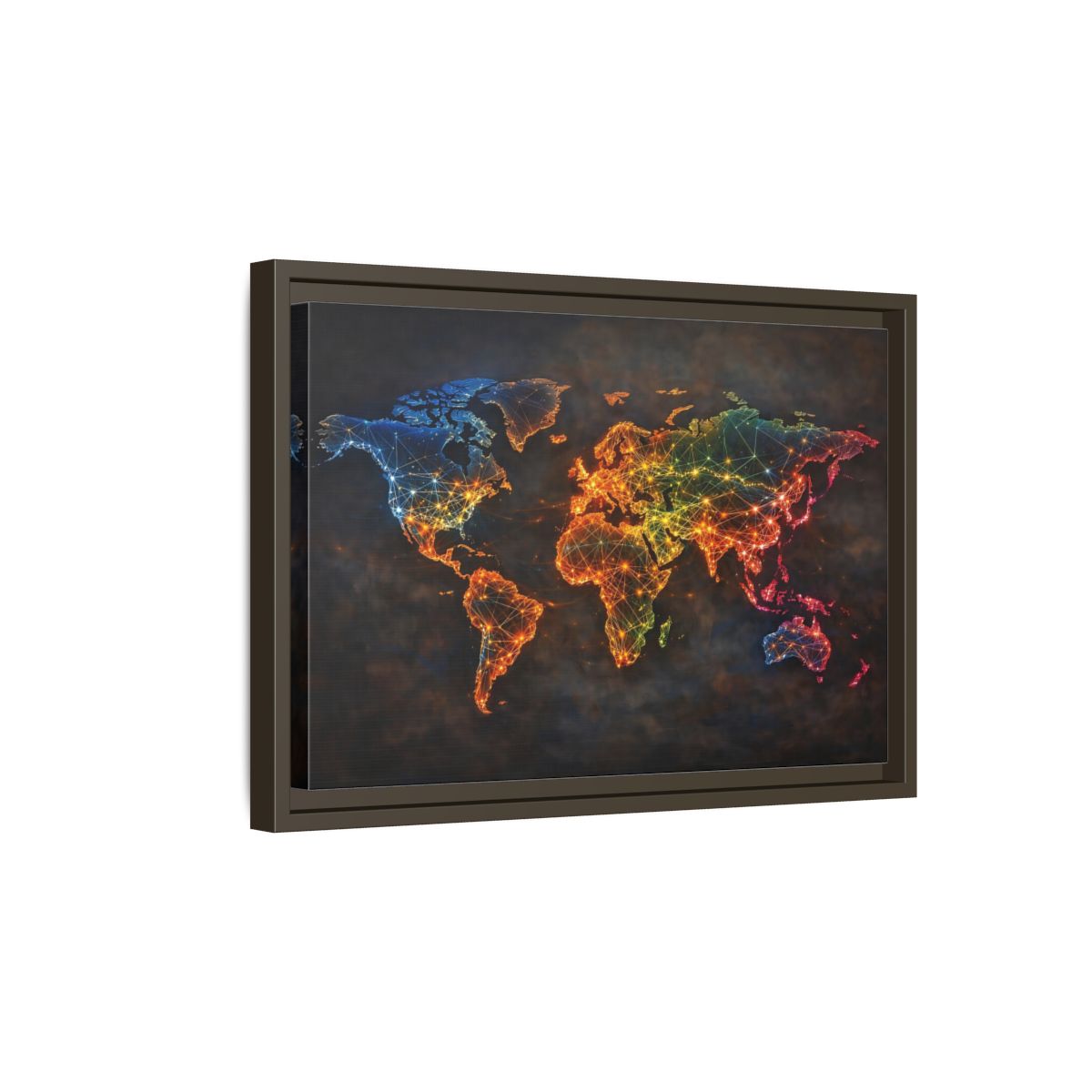 Side Mockup 5. Maps World Map Multicolor World Map shown as stretched canvas wall art