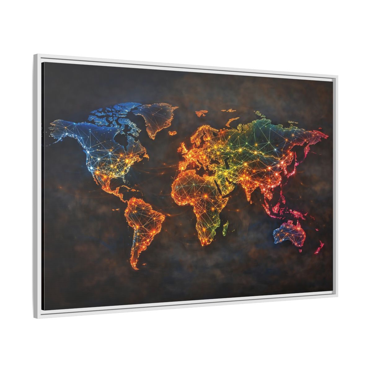 Side Mockup 7. Maps World Map Multicolor World Map shown as stretched canvas wall art