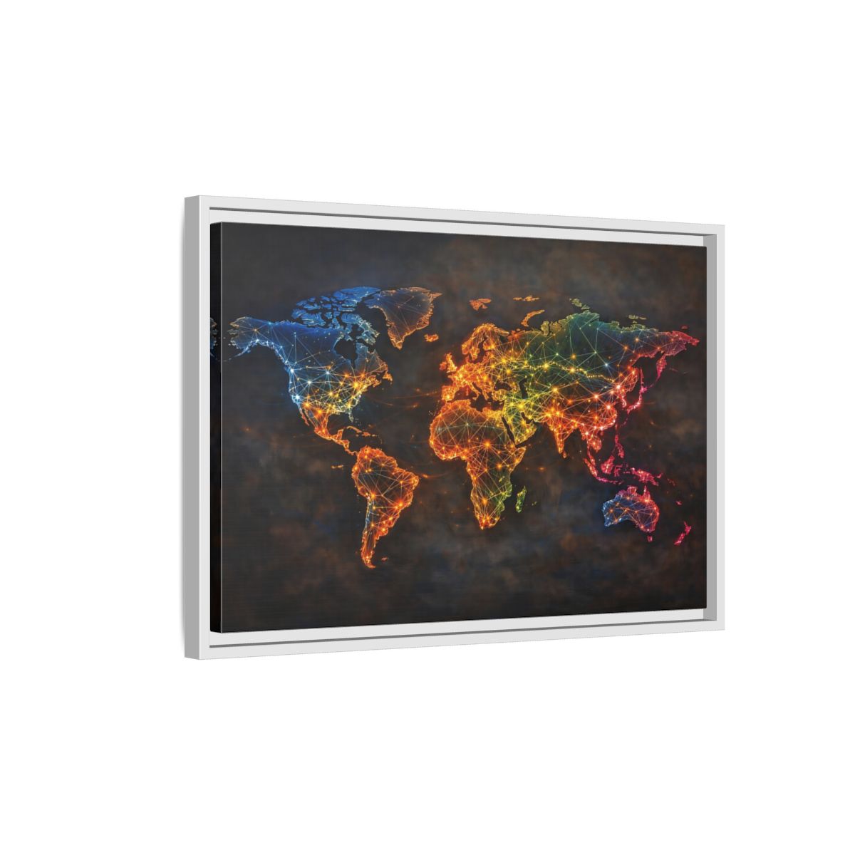 Side Mockup 1. Maps World Map Multicolor World Map shown as stretched canvas wall art