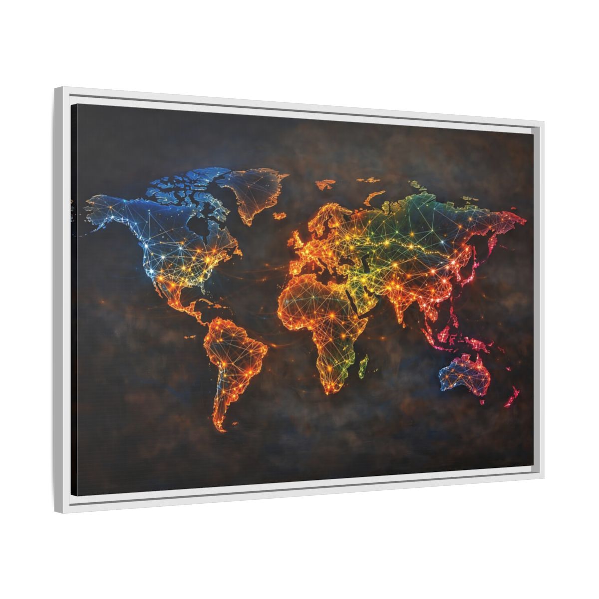 Side Mockup 8. Maps World Map Multicolor World Map shown as stretched canvas wall art