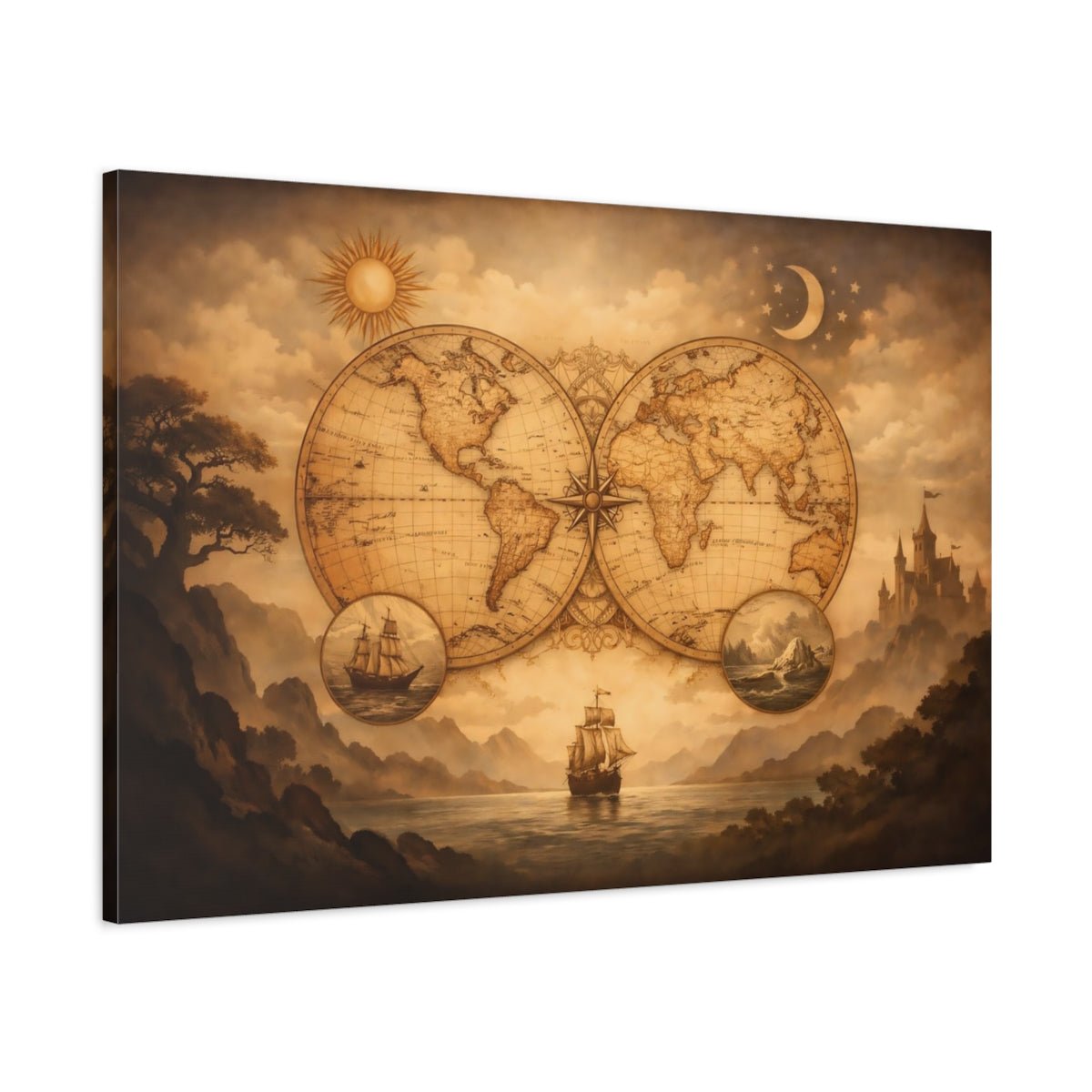 Maps World Vintage - Canvas Wall Art Print - YesArtYes