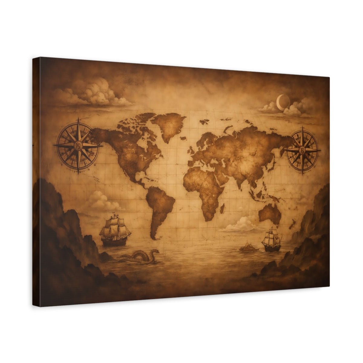 Maps World Vintage - Canvas Wall Art Print - YesArtYes