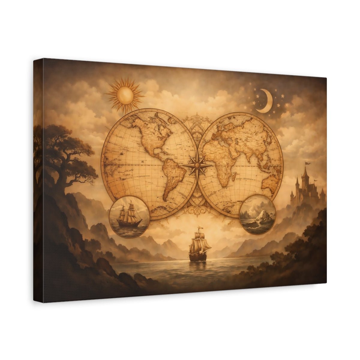 Maps World Vintage - Canvas Wall Art Print - YesArtYes