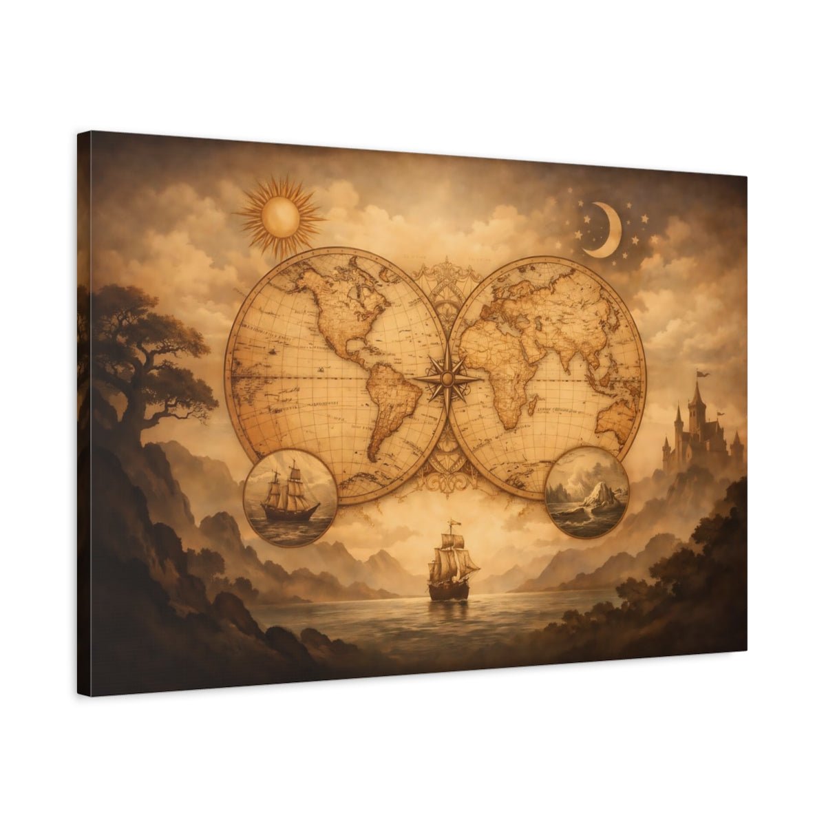 Maps World Vintage - Canvas Wall Art Print - YesArtYes