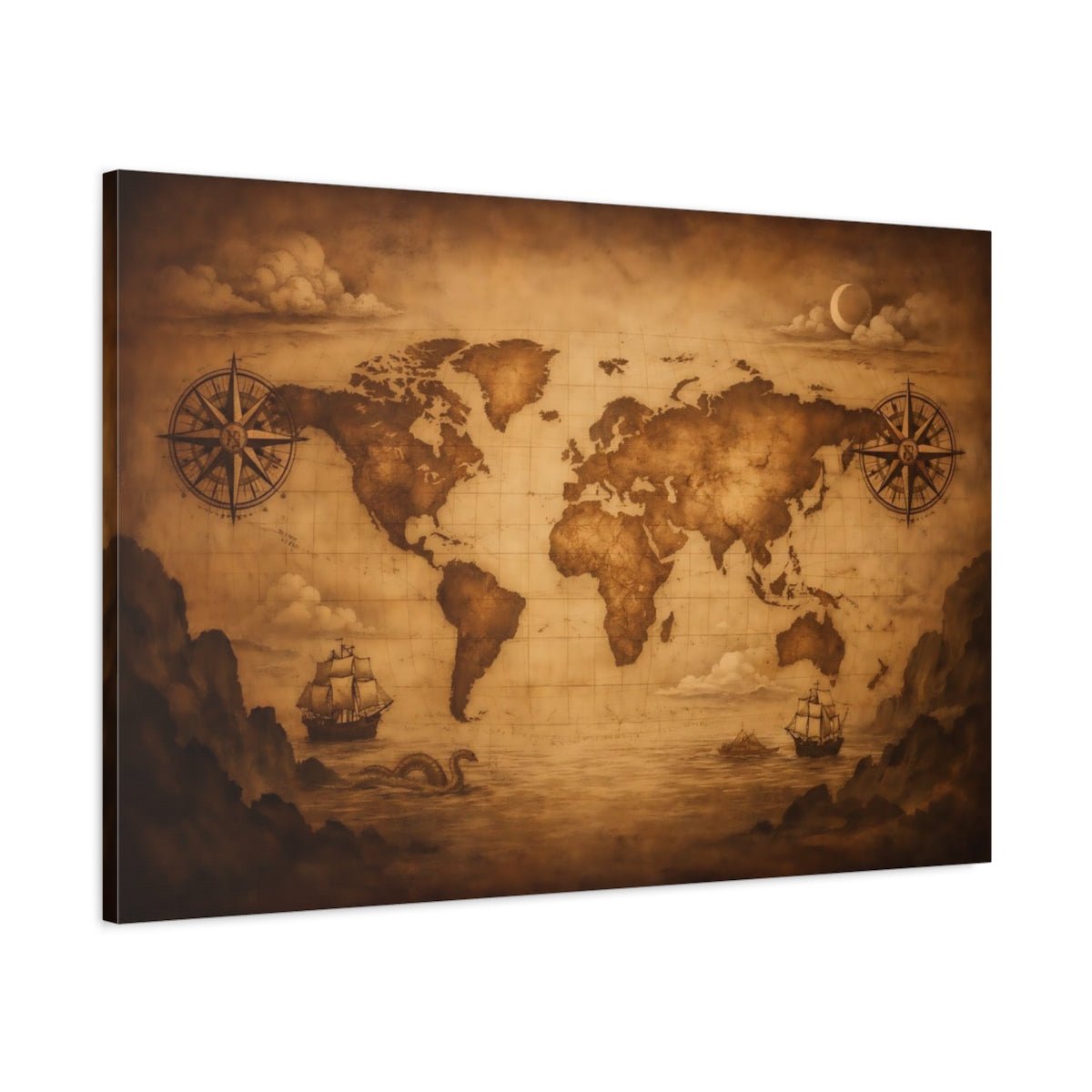 Maps World Vintage - Canvas Wall Art Print - YesArtYes