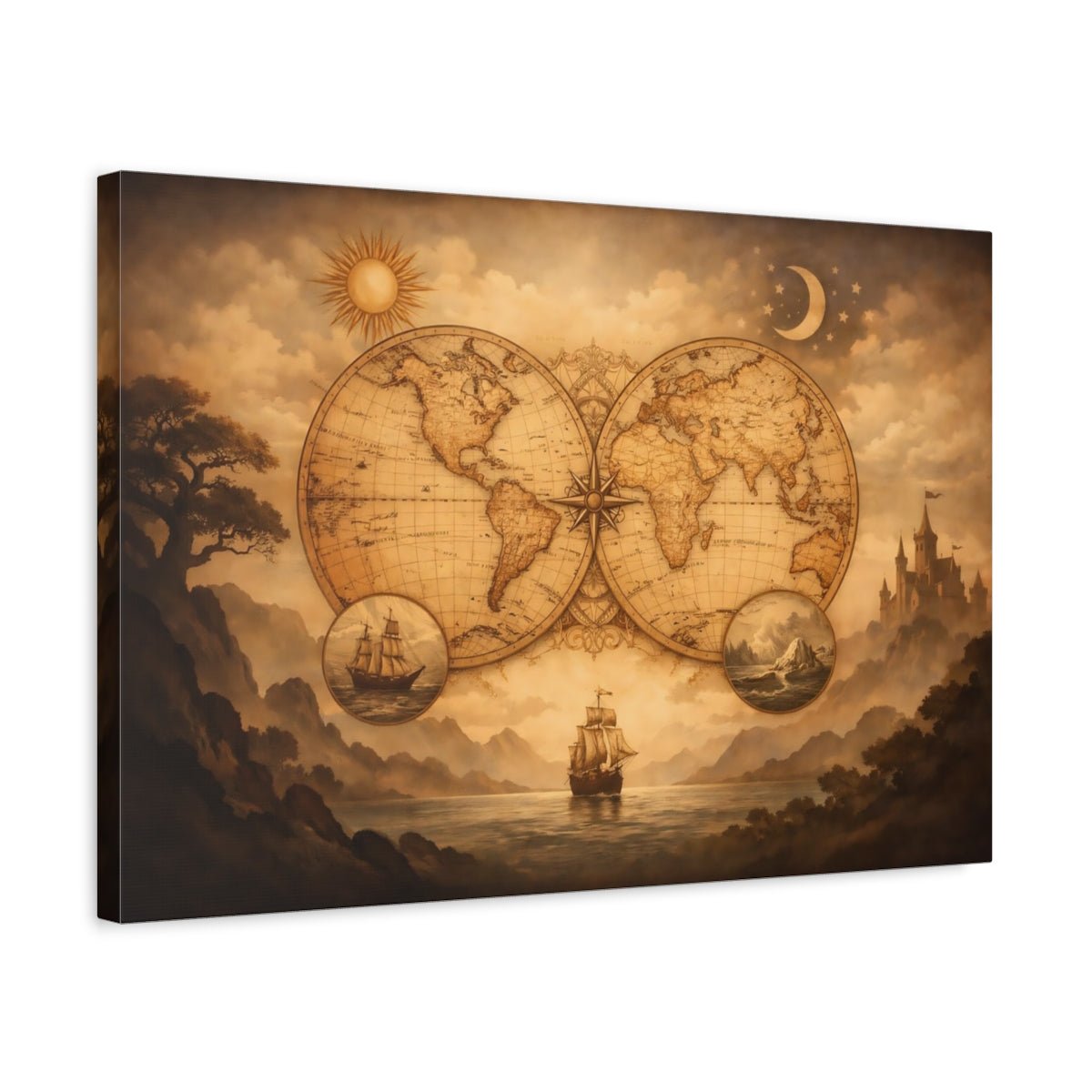 Maps World Vintage - Canvas Wall Art Print - YesArtYes