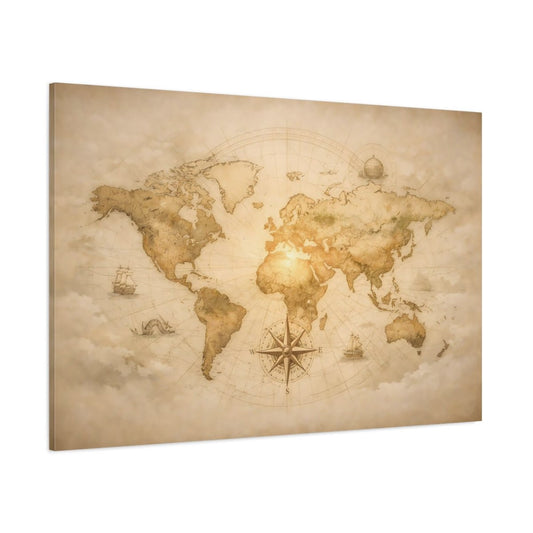 Maps World Vintage - Canvas Wall Art Print - YesArtYes