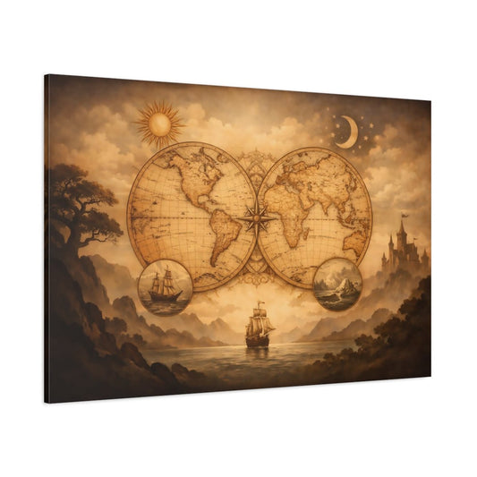 Maps World Vintage - Canvas Wall Art Print - YesArtYes
