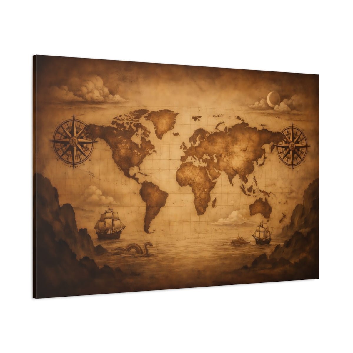 Maps World Vintage - Canvas Wall Art Print - YesArtYes