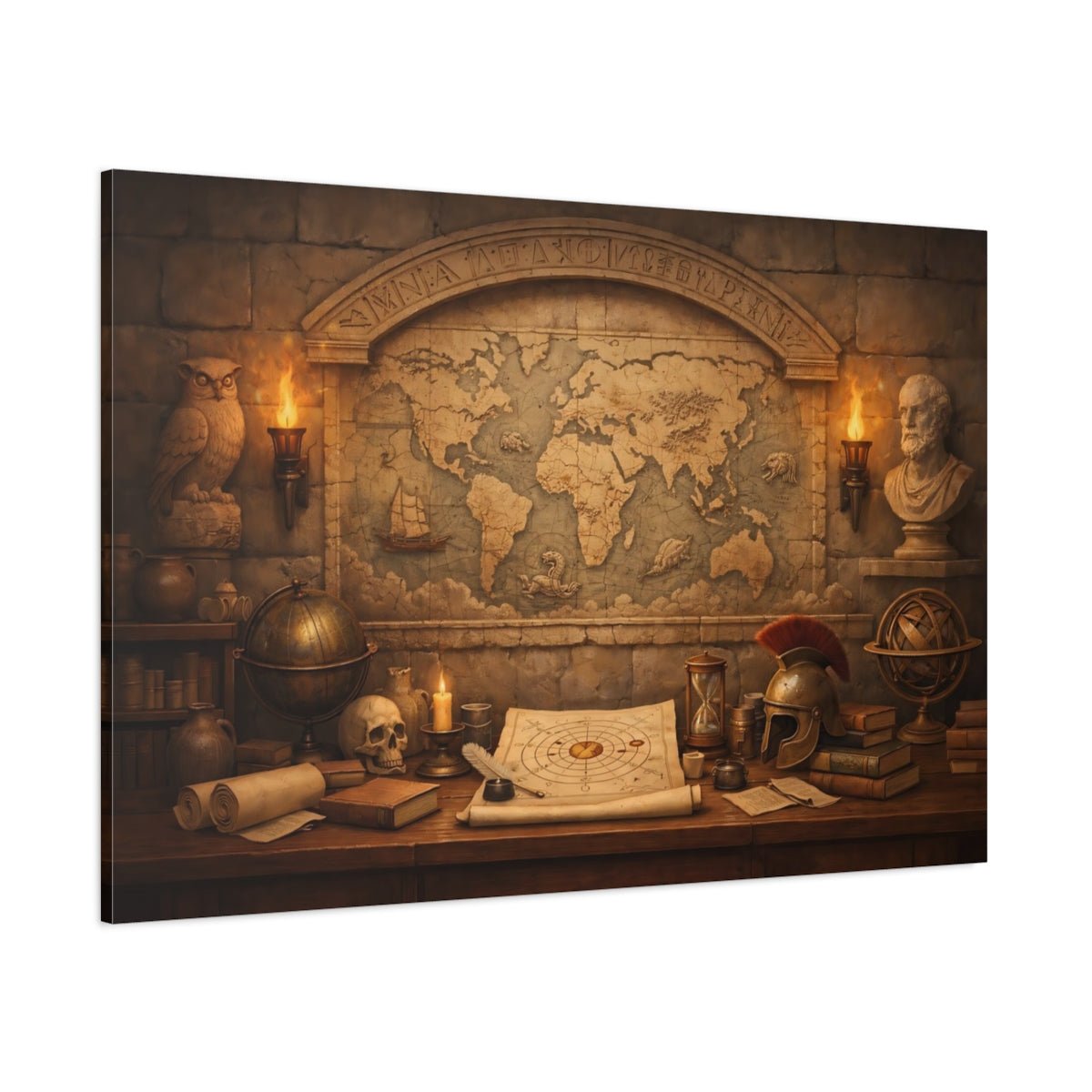 Maps World Vintage Study - Canvas Wall Art Print - YesArtYes
