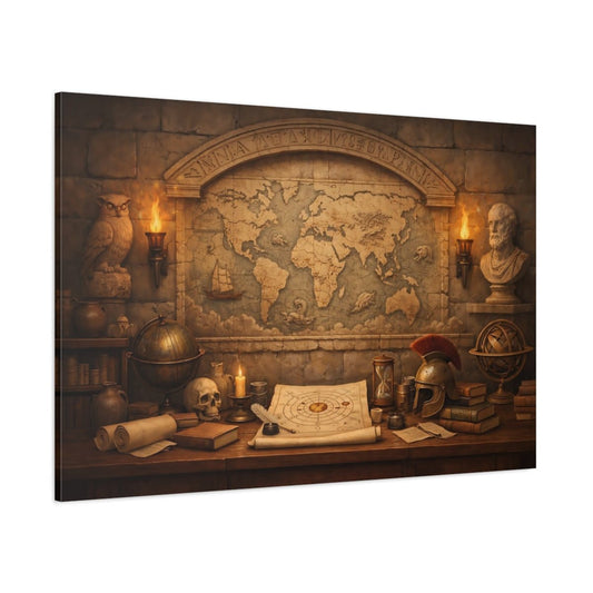 Maps World Vintage Study - Canvas Wall Art Print - YesArtYes