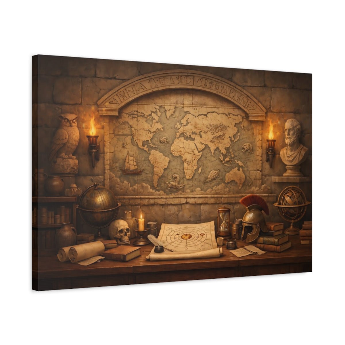 Maps World Vintage Study - Canvas Wall Art Print - YesArtYes