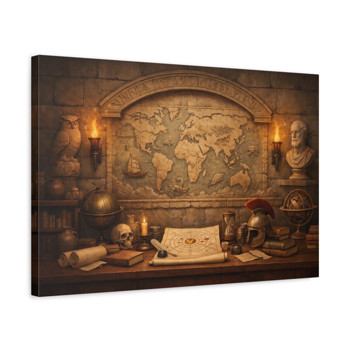 Maps World Vintage Study - Canvas Wall Art Print - YesArtYes