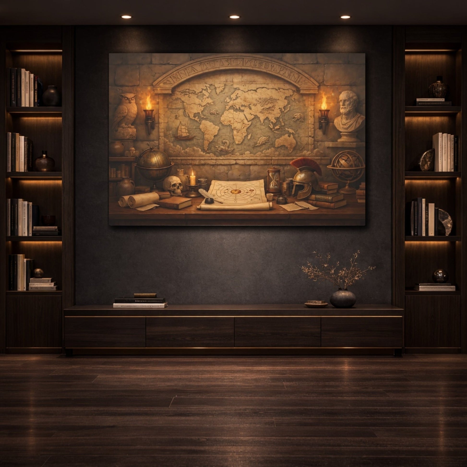 Maps World Vintage Study - Canvas Wall Art Print - YesArtYes