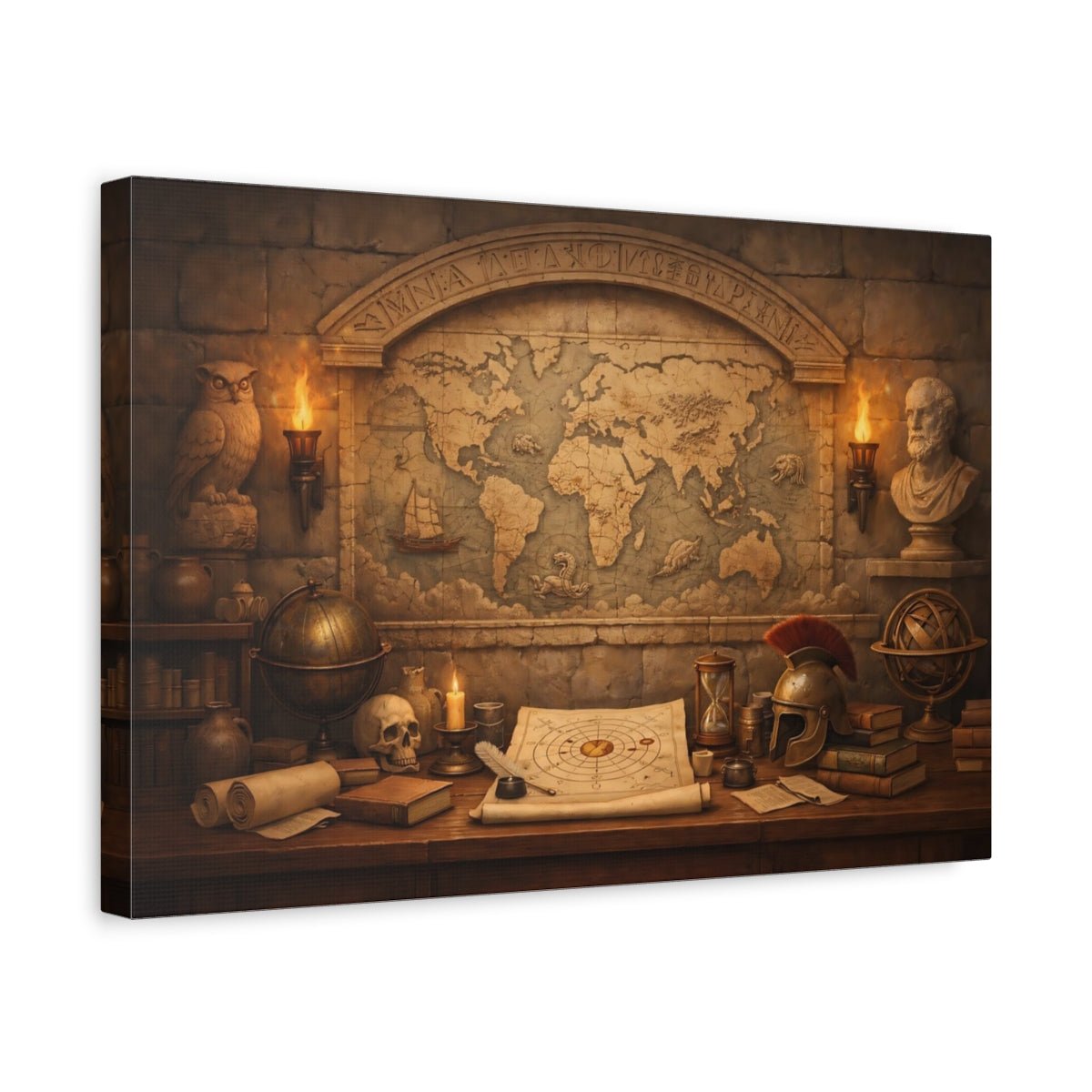 Maps World Vintage Study - Canvas Wall Art Print - YesArtYes