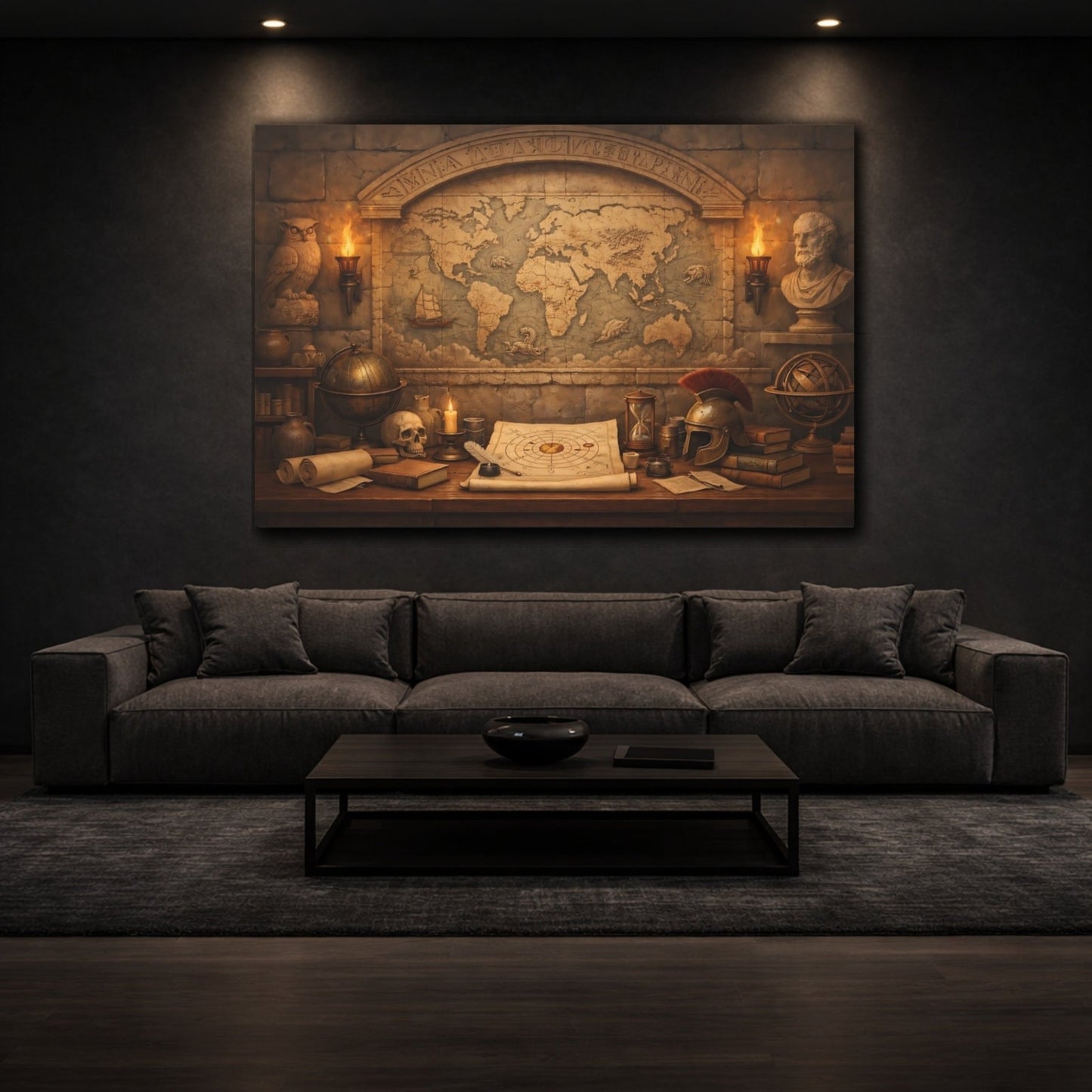 Maps World Vintage Study - Canvas Wall Art Print - YesArtYes