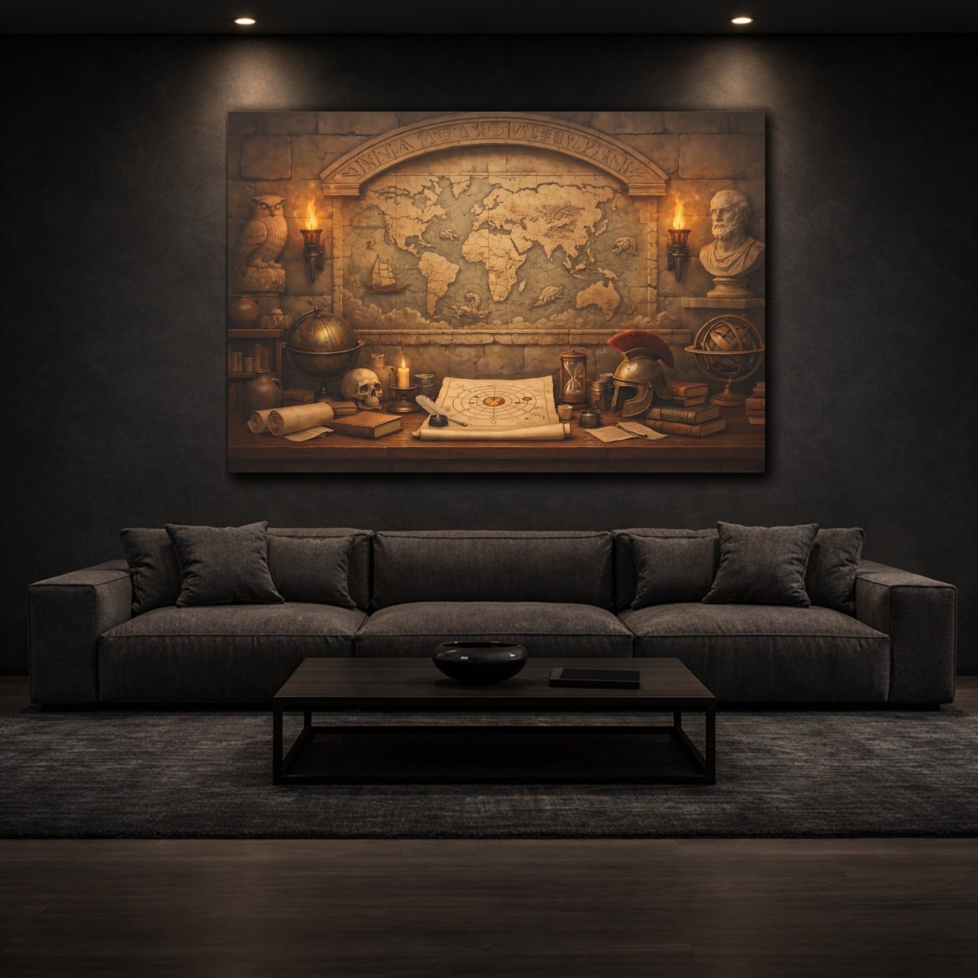 Maps World Vintage Study - Canvas Wall Art Print - YesArtYes