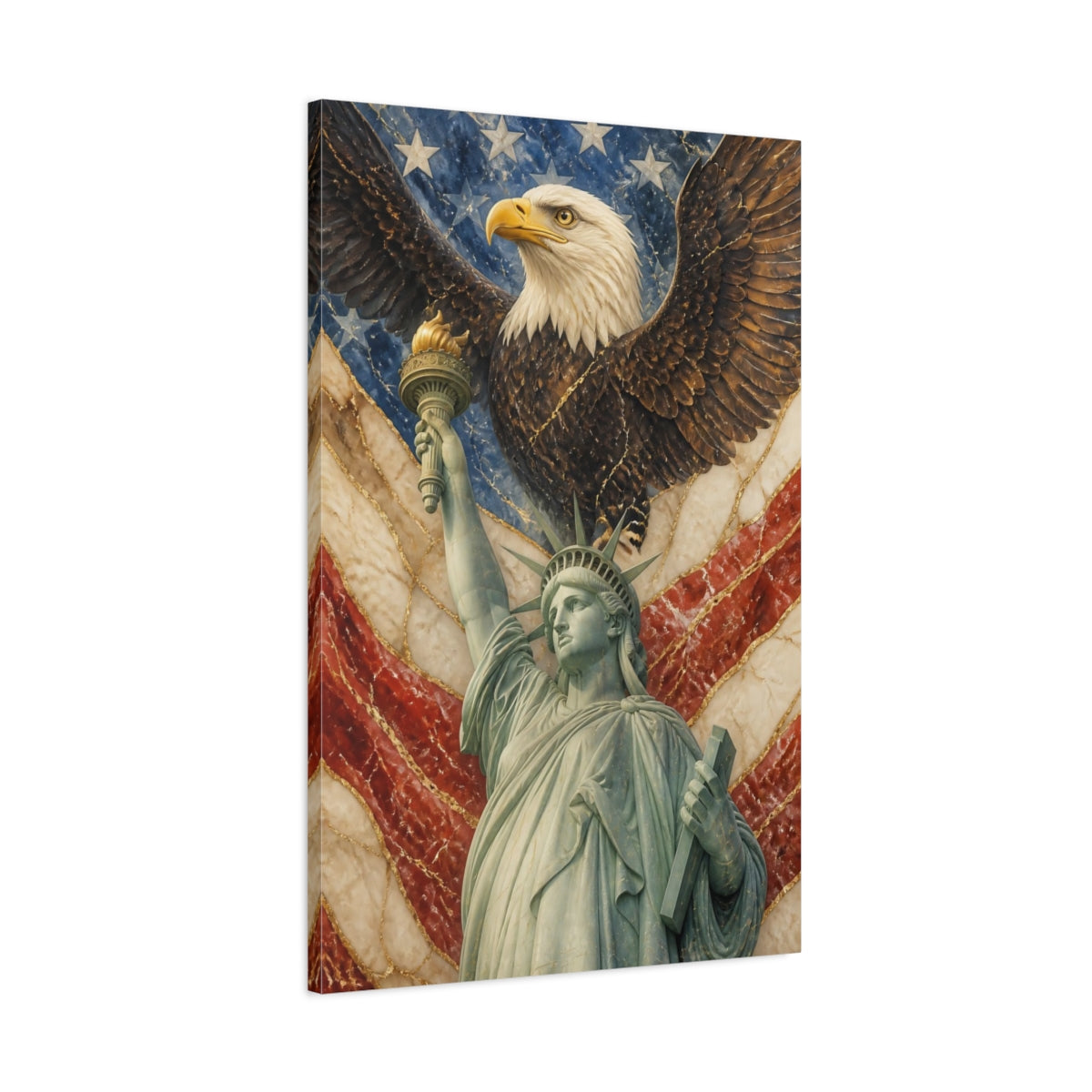 Main Mockup. Marble Bald Eagle & Liberty shown as canvas print