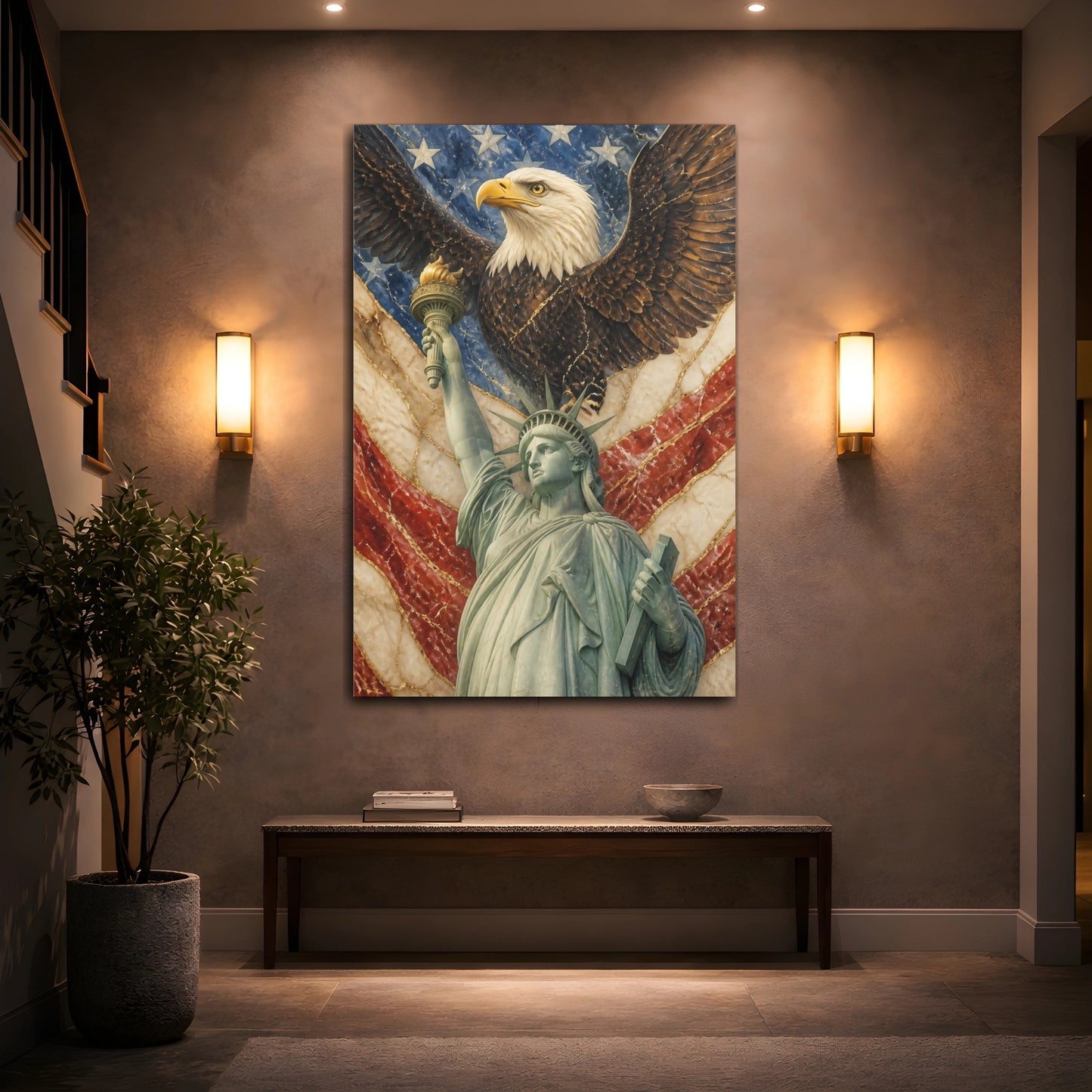Mockup 2. Marble Bald Eagle & Liberty shown as canvas print