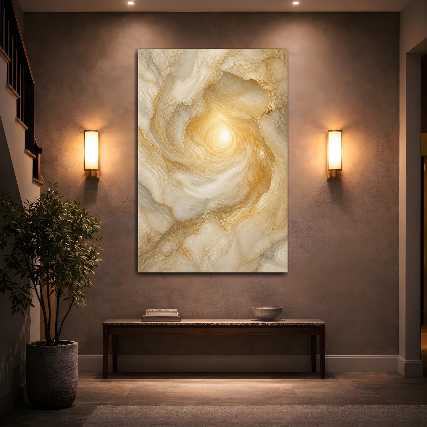 Mockup 2. Marble Light Abstract Portal shown as canvas print