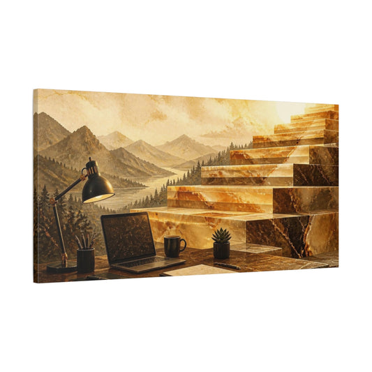 Main Mockup. Marble Office Workspace shown as canvas print