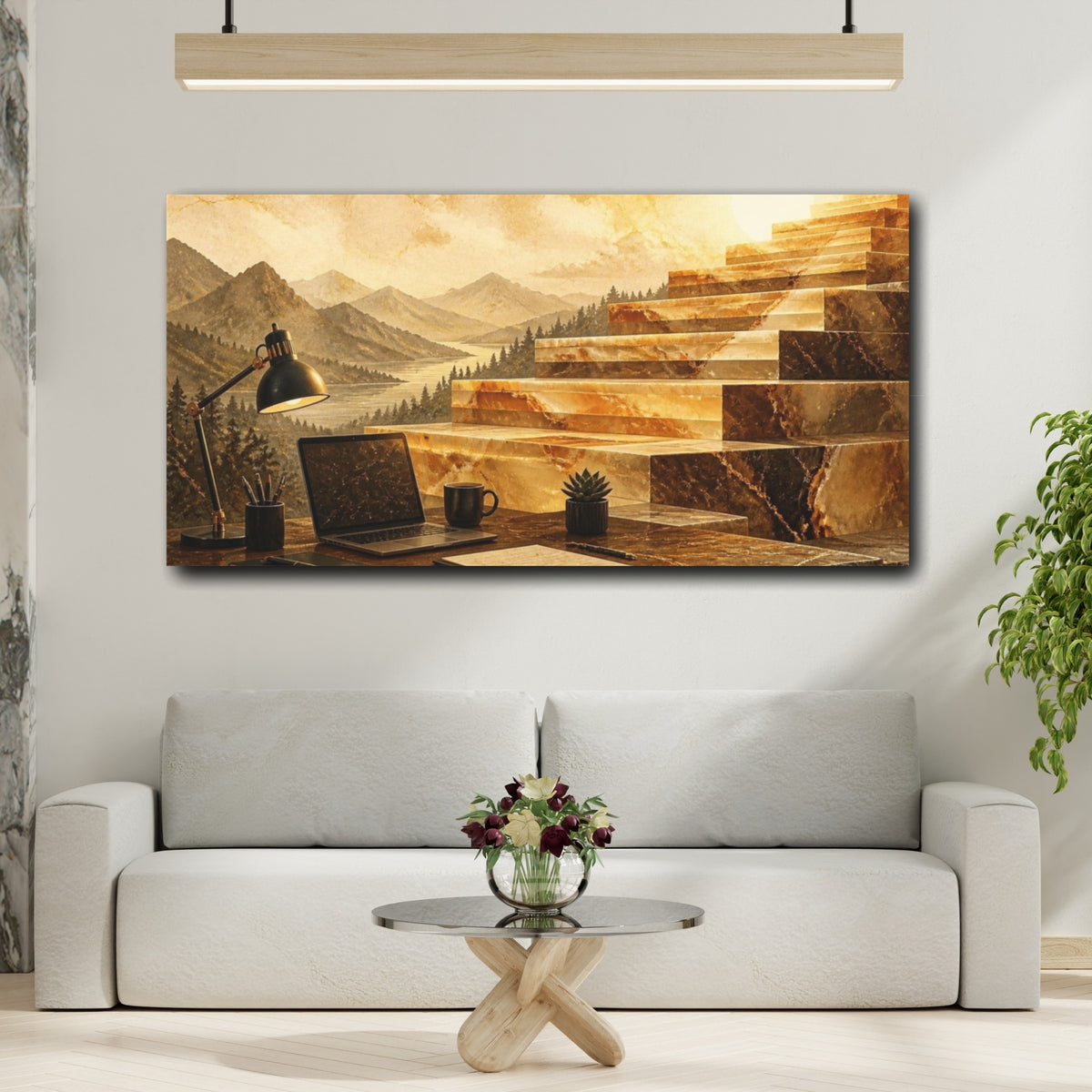 Mockup 2. Marble Office Workspace shown as canvas print