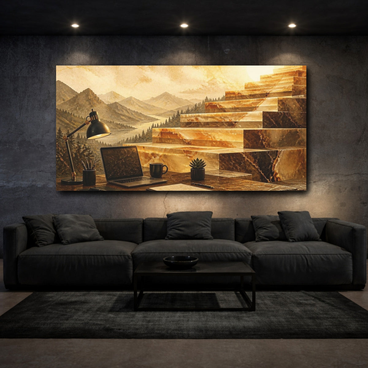 Mockup 3. Marble Office Workspace shown as canvas print
