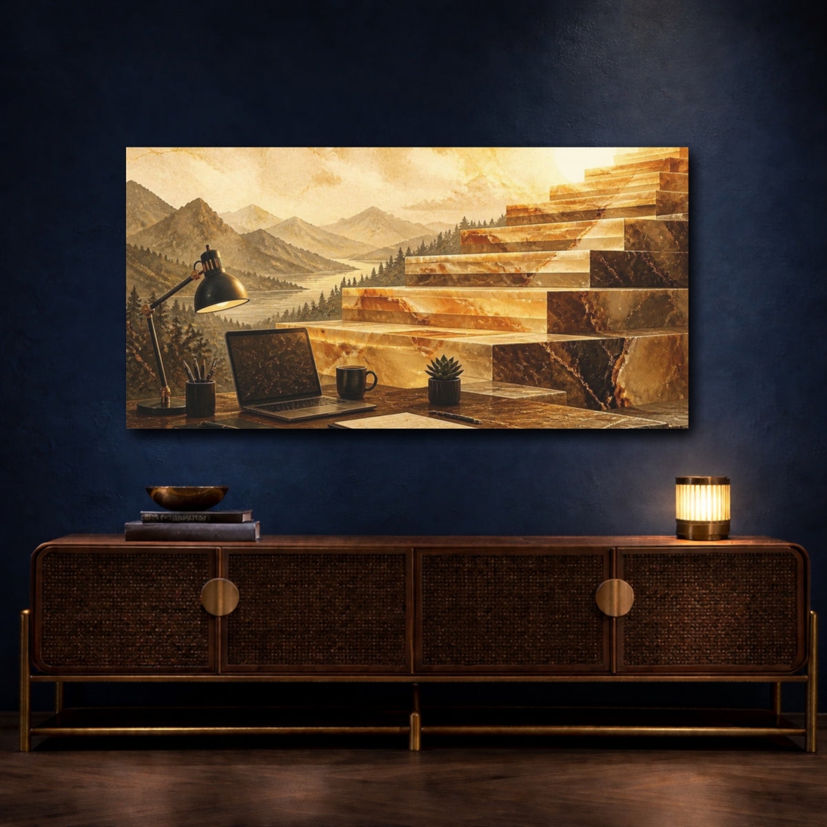 Mockup 4. Marble Office Workspace shown as canvas print