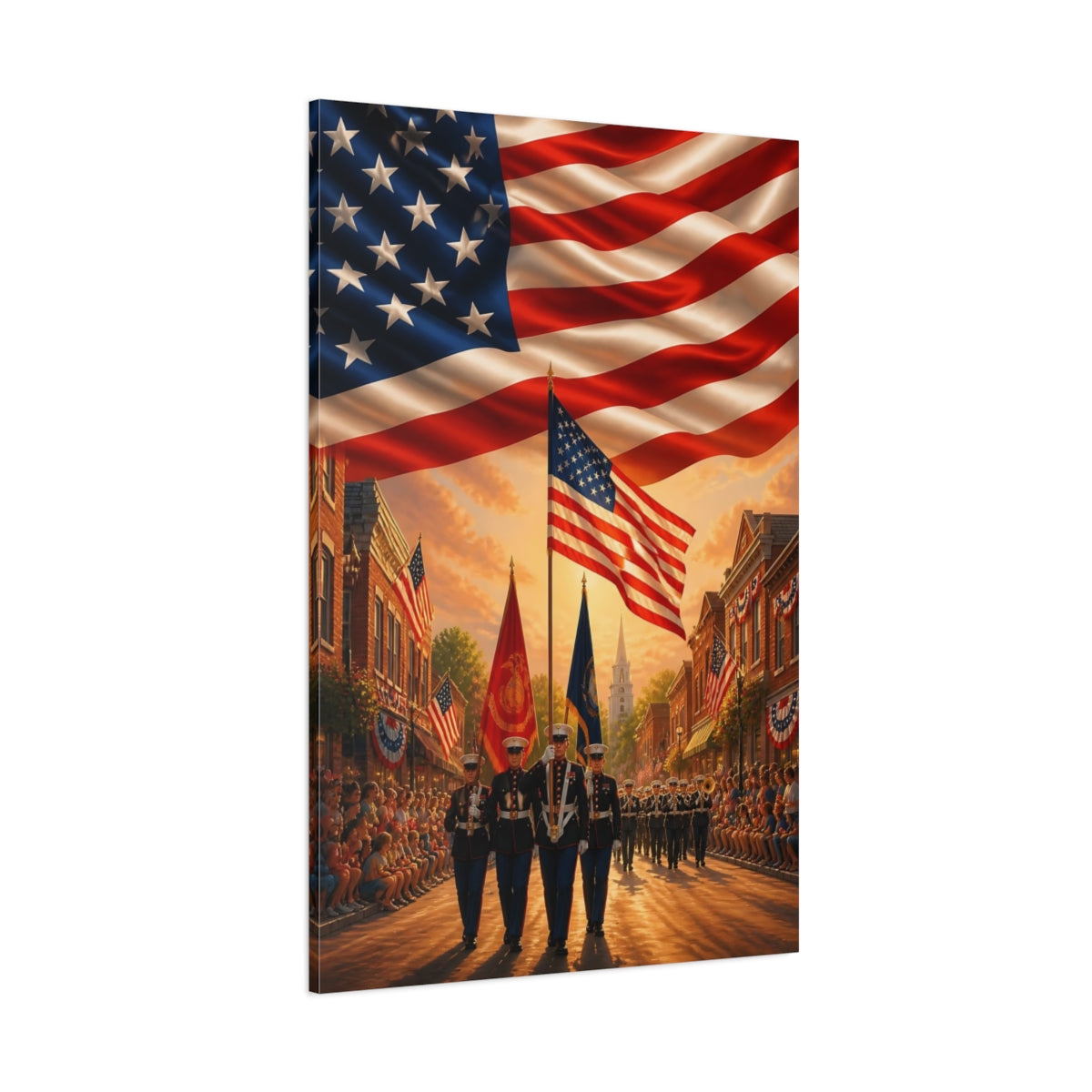 Side Mockup 1. Marines Color Guard Parade shown as canvas print