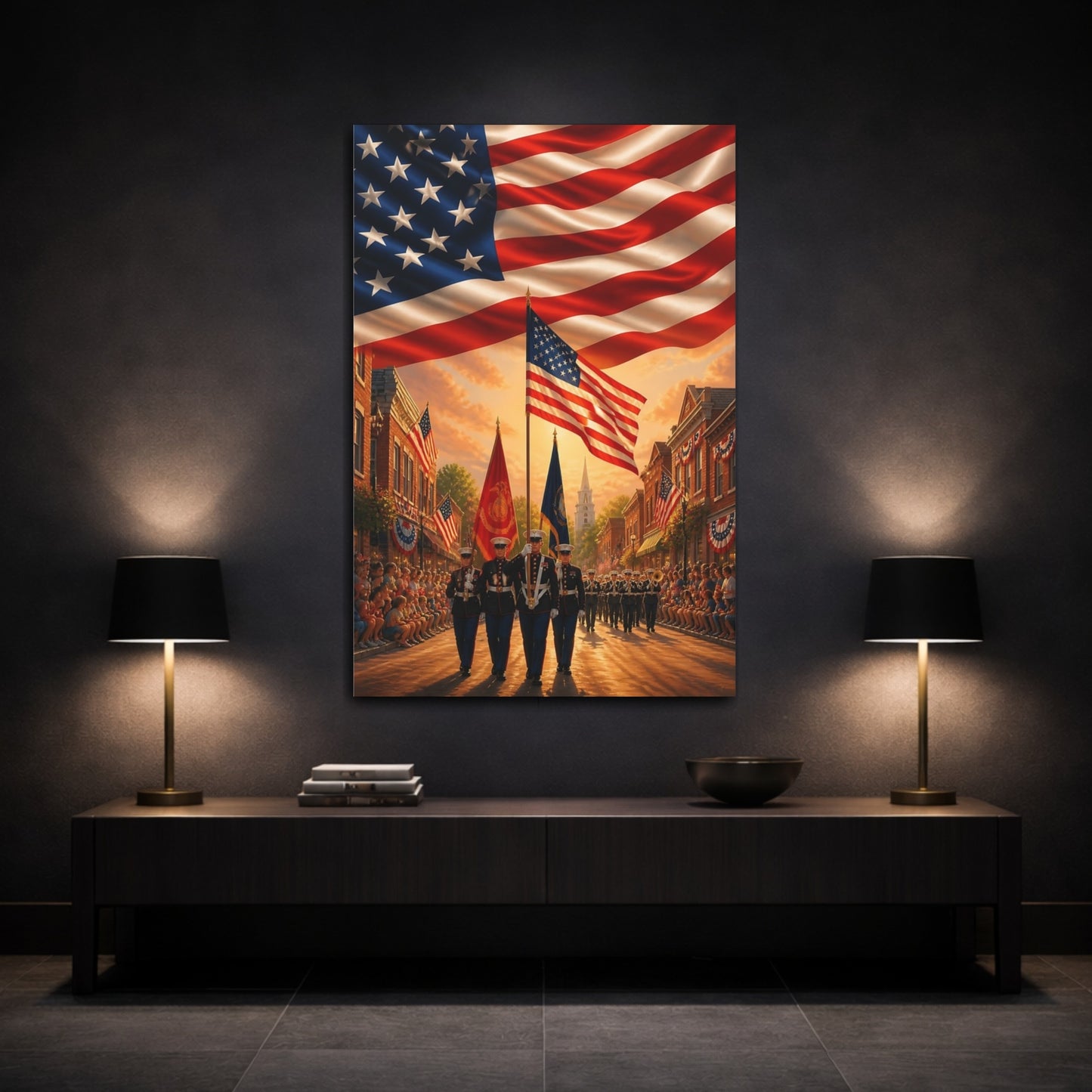 Mockup 3. Marines Color Guard Parade shown as canvas print