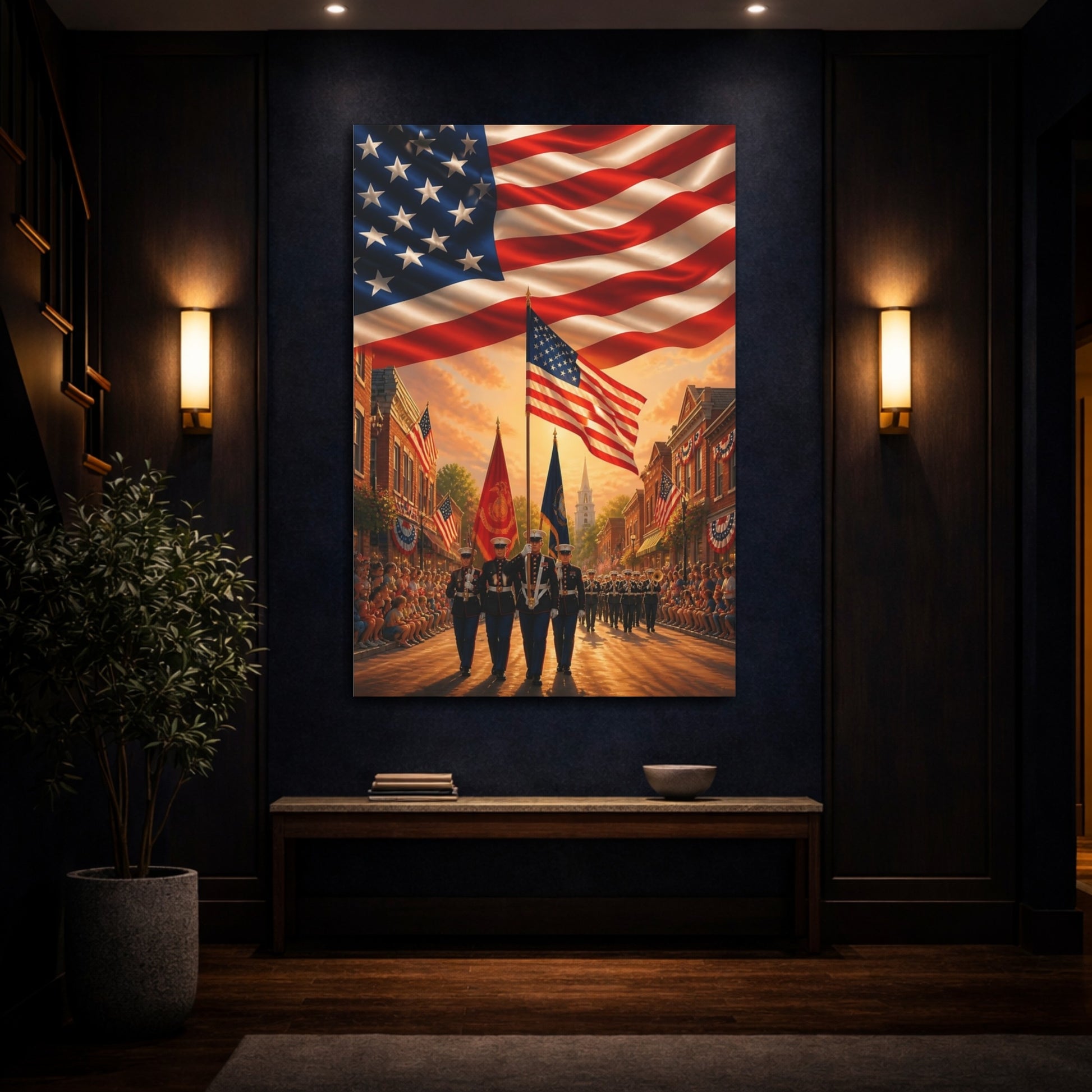 Mockup 4. Marines Color Guard Parade shown as canvas print