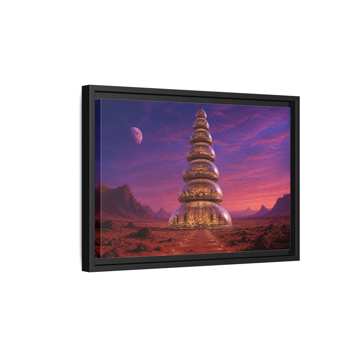 Side Mockup 6. Mars Dome Tower shown as framed canvas print