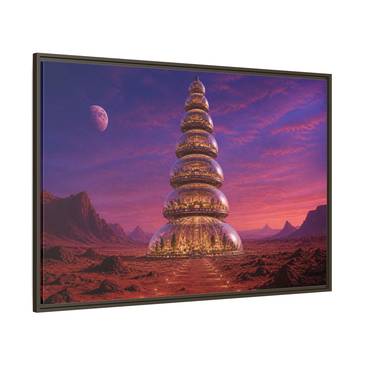 Side Mockup 8. Mars Dome Tower shown as framed canvas print