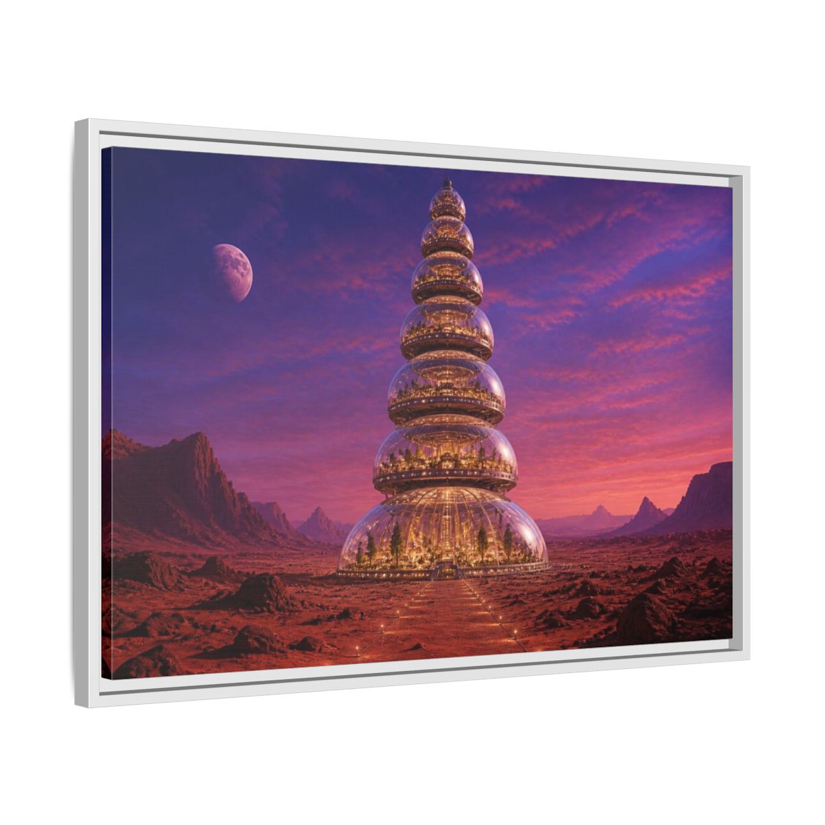 Side Mockup 10. Mars Dome Tower shown as framed canvas print