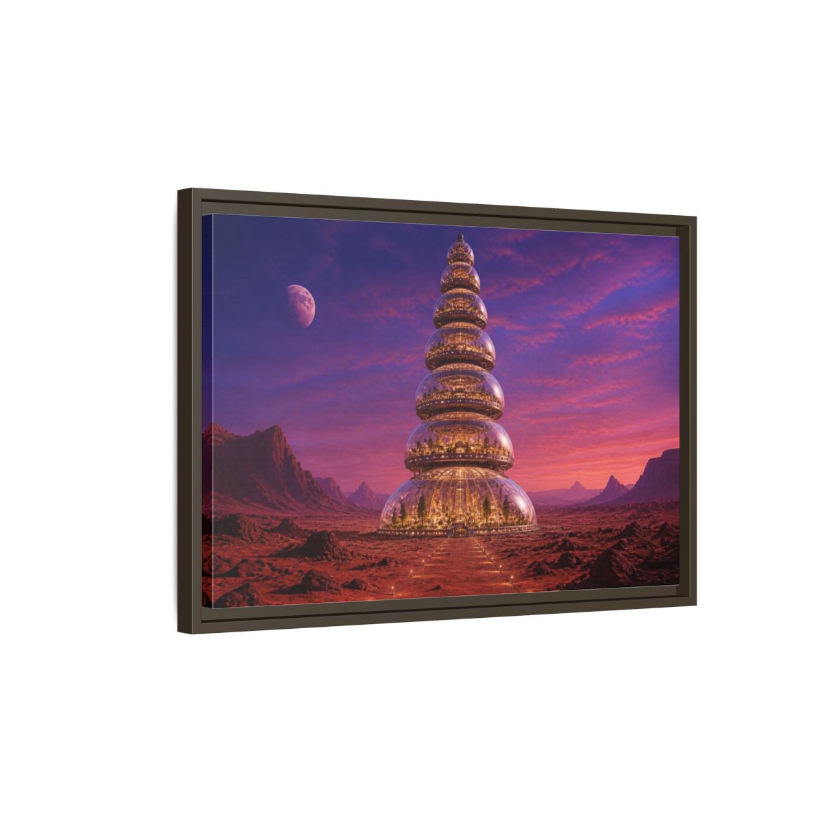 Side Mockup 2. Mars Dome Tower shown as framed canvas print