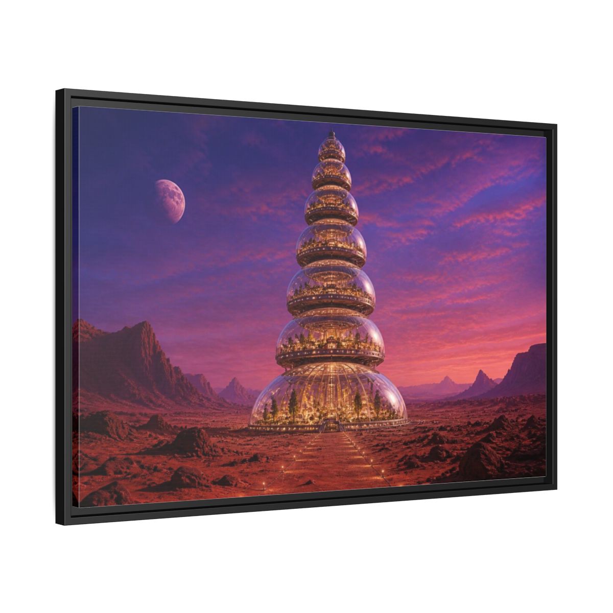 Side Mockup 13. Mars Dome Tower shown as framed canvas print