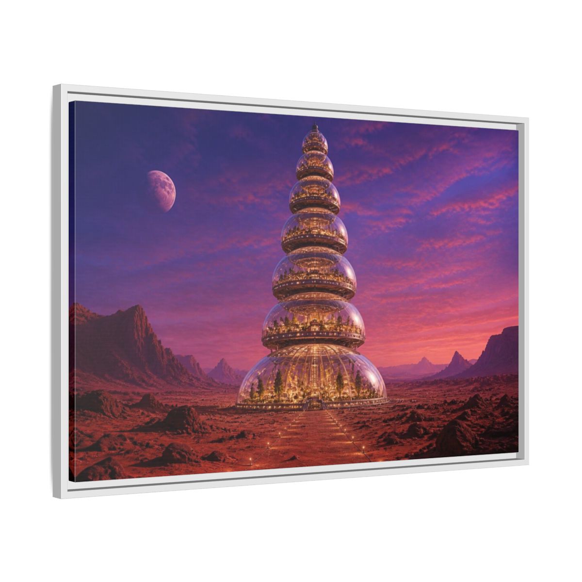 Side Mockup 9. Mars Dome Tower shown as framed canvas print