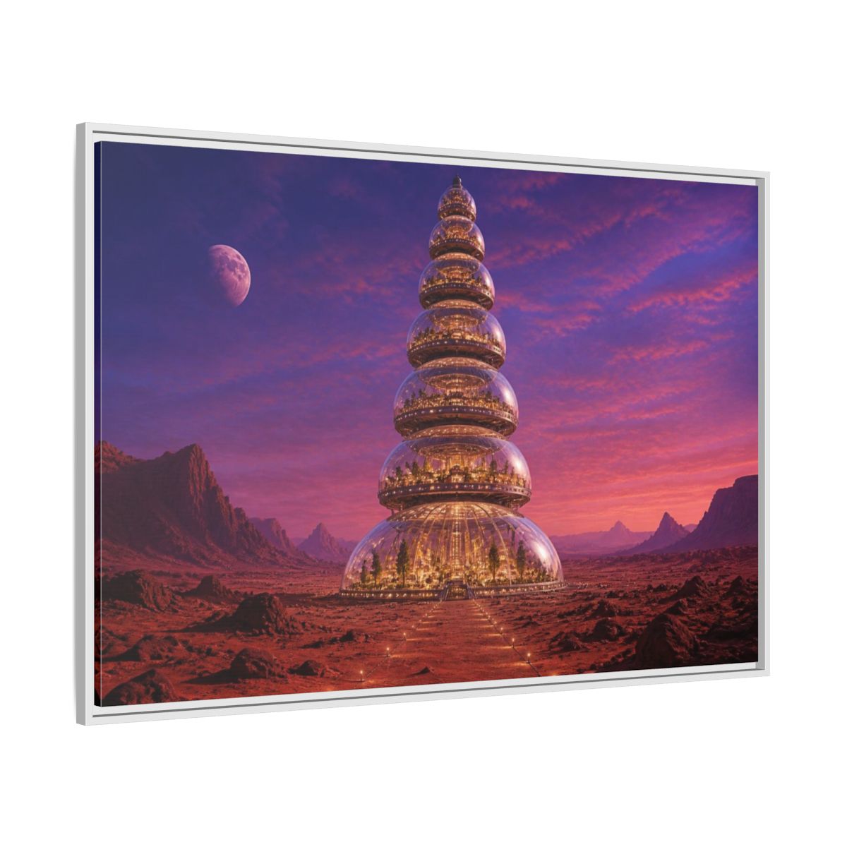 Side Mockup 7. Mars Dome Tower shown as framed canvas print
