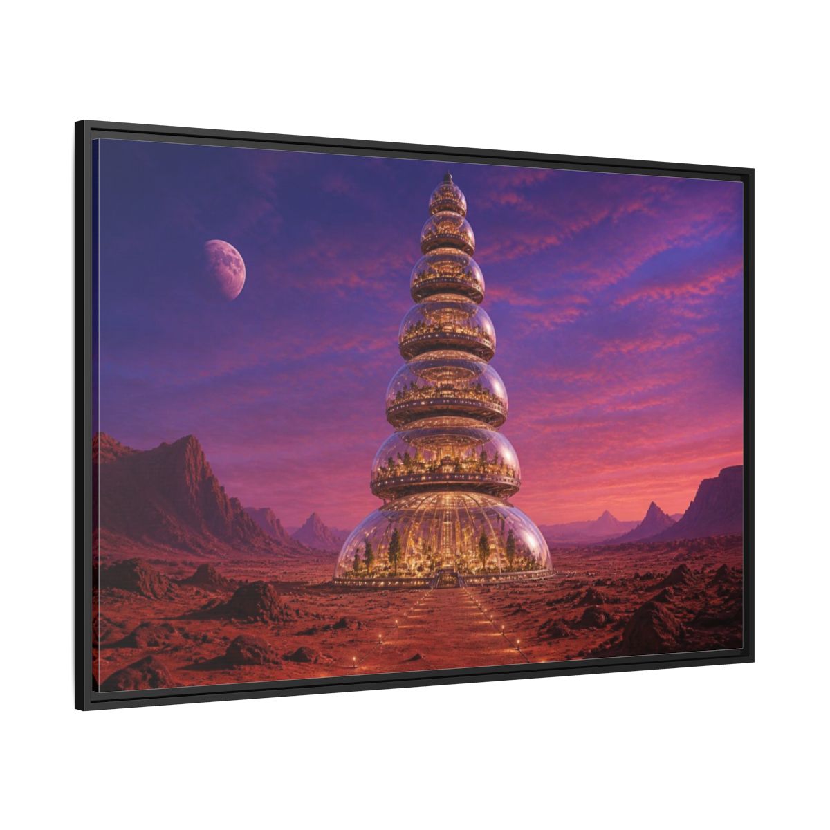Side Mockup 12. Mars Dome Tower shown as framed canvas print