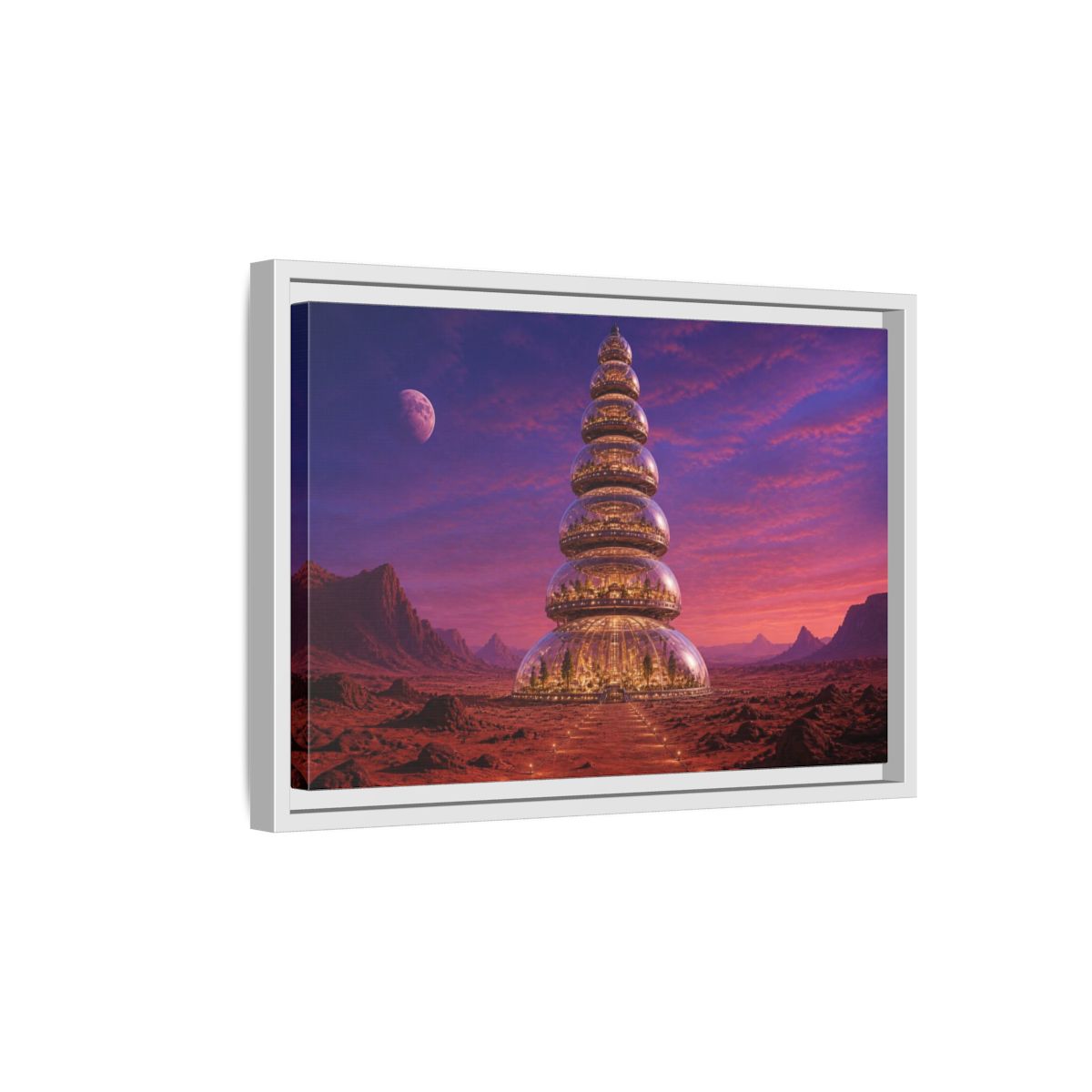 Side Mockup 4. Mars Dome Tower shown as framed canvas print