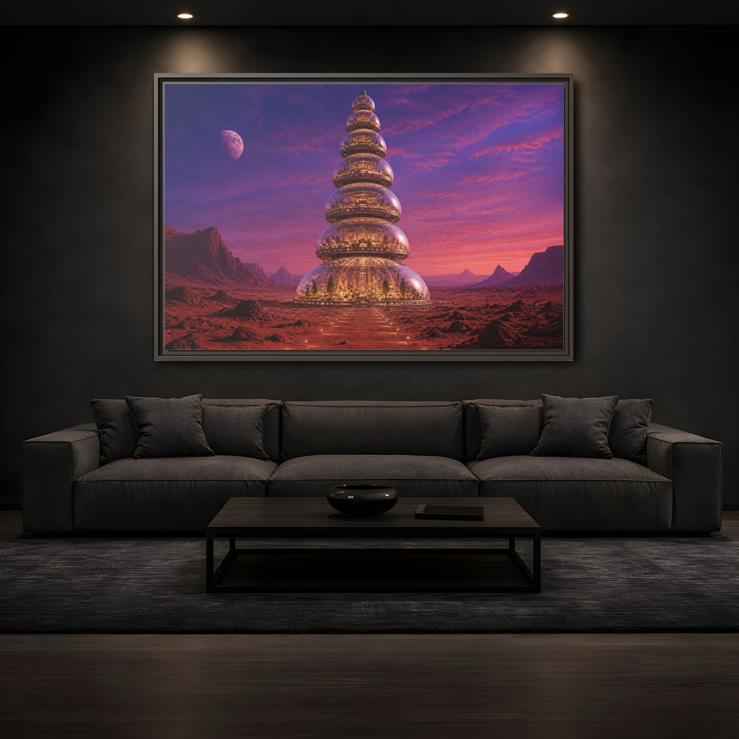 Mockup 3. Mars Dome Tower shown as framed canvas print