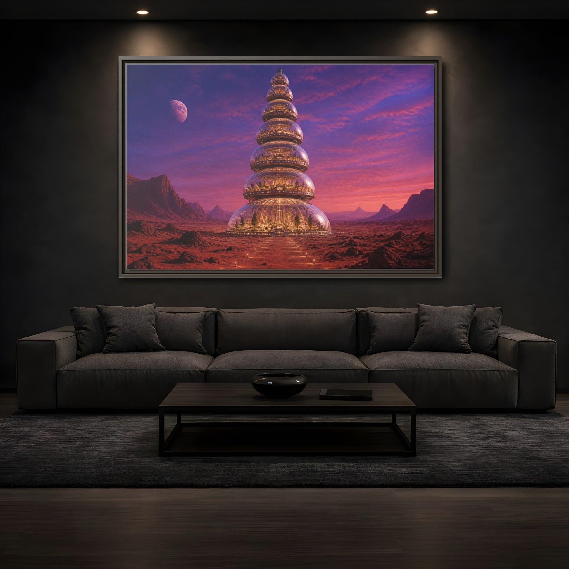 Mockup 3. Mars Dome Tower shown as framed canvas print