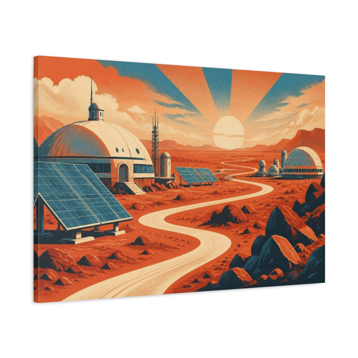 Main Mockup. Mars Habitat Sunrise shown as canvas print