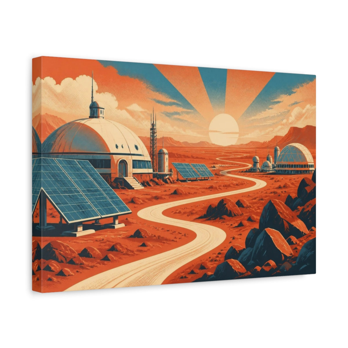 Side Mockup 4. Mars Habitat Sunrise shown as canvas print