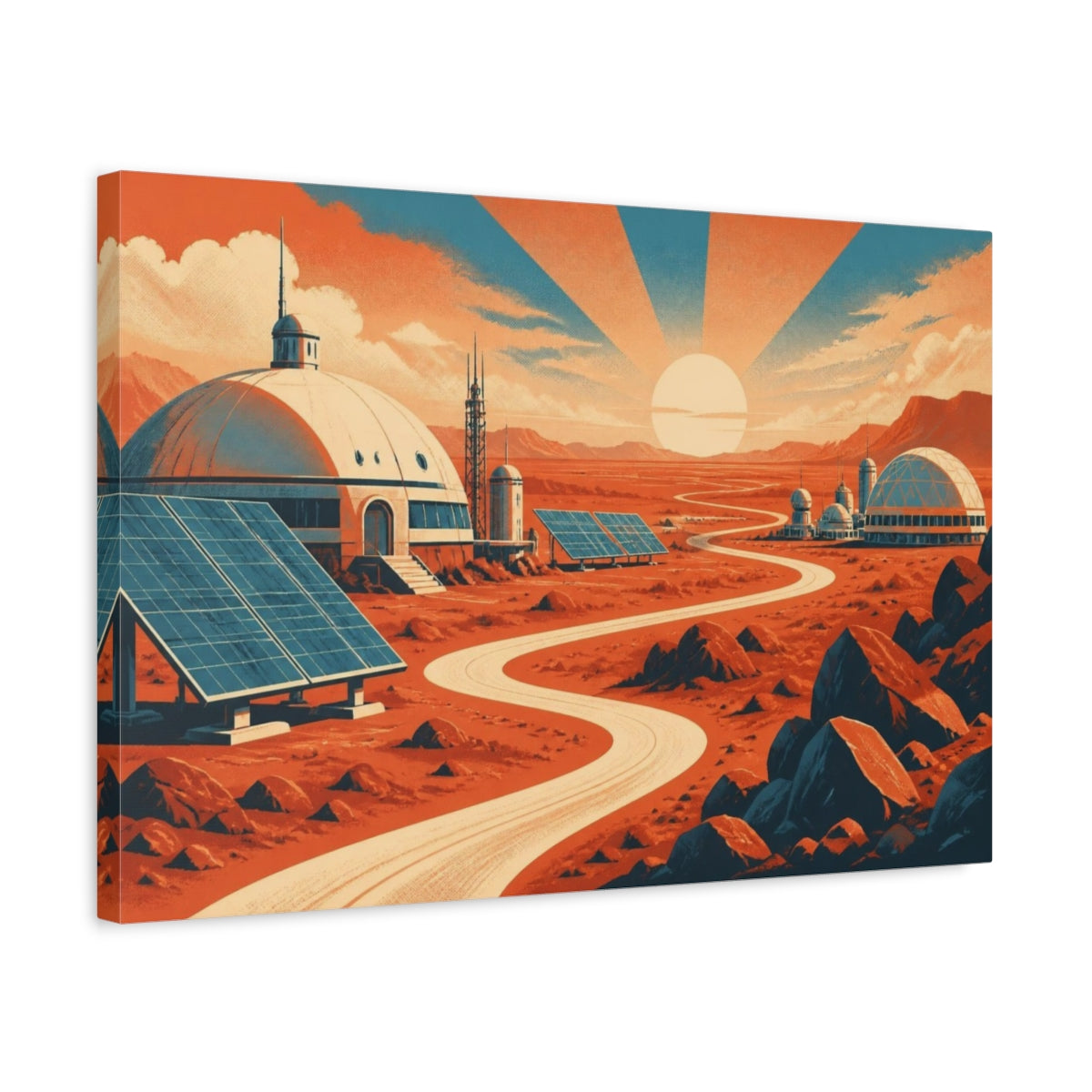 Side Mockup 3. Mars Habitat Sunrise shown as canvas print