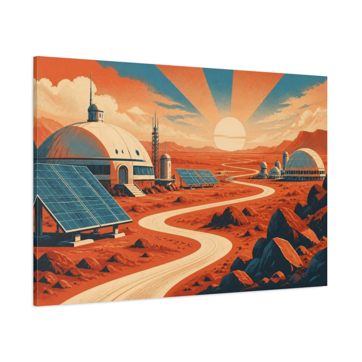 Side Mockup 1. Mars Habitat Sunrise shown as canvas print