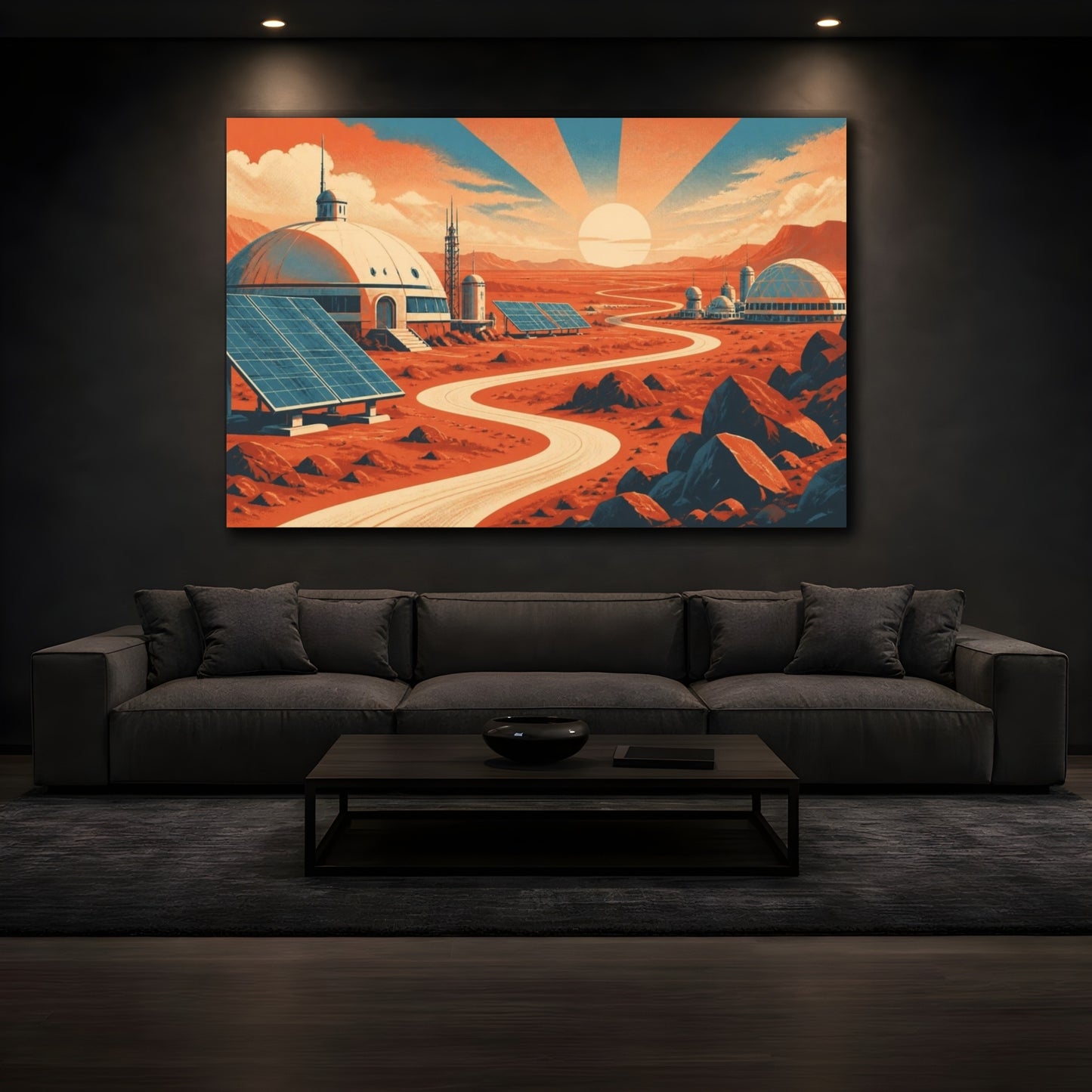 Mockup 3. Mars Habitat Sunrise shown as canvas print