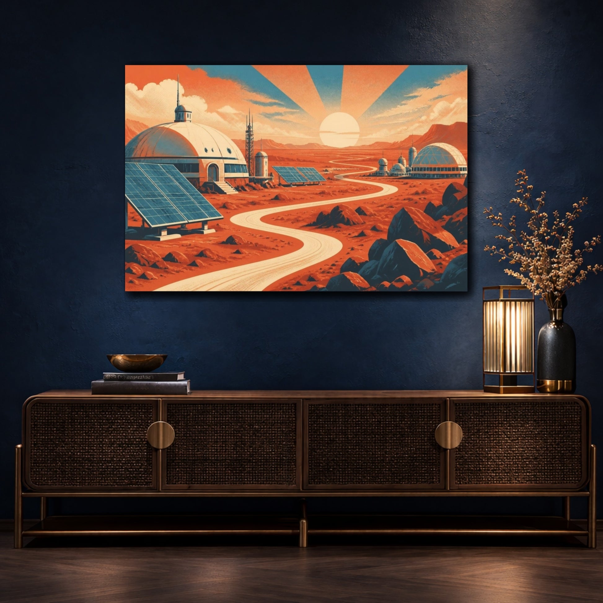 Mockup 4. Mars Habitat Sunrise shown as canvas print