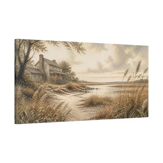 Main Mockup. Marshside Farmhouse Retreat shown as canvas print
