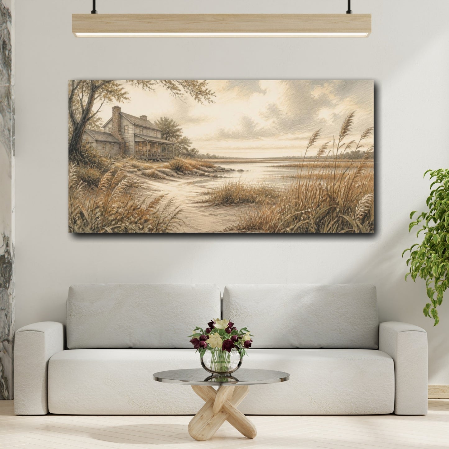 Mockup 2. Marshside Farmhouse Retreat shown as canvas print